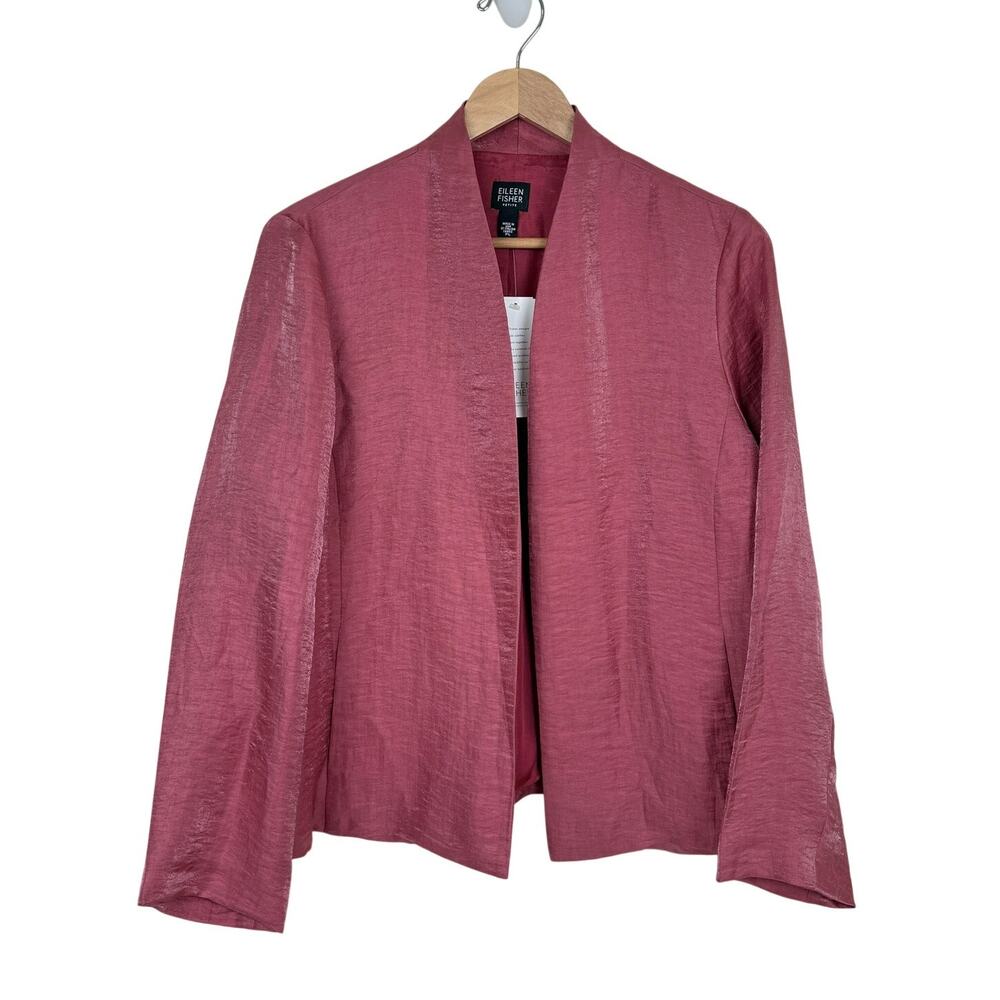 Eileen Fisher Linen Silk Blend Open Front Jacket Petite L Rouge Pink NWT